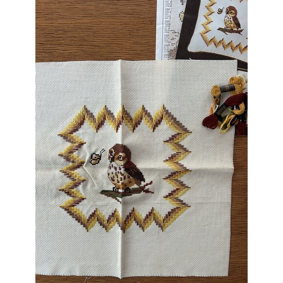 Vintage Bucilla Hoot Owl Cross Stitch Kit 48701 ALREADY STARTED - Picture 5 of 9